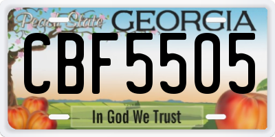 GA license plate CBF5505