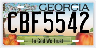 GA license plate CBF5542