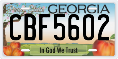 GA license plate CBF5602