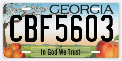 GA license plate CBF5603
