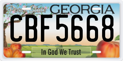 GA license plate CBF5668