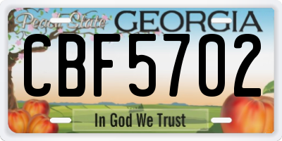 GA license plate CBF5702