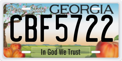 GA license plate CBF5722