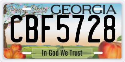 GA license plate CBF5728