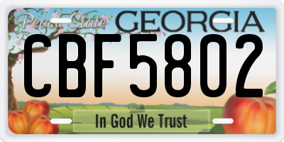 GA license plate CBF5802