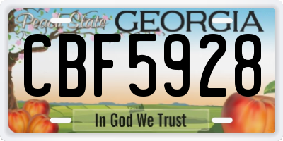 GA license plate CBF5928