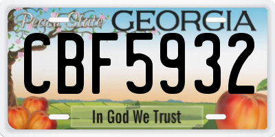 GA license plate CBF5932