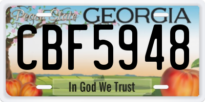 GA license plate CBF5948