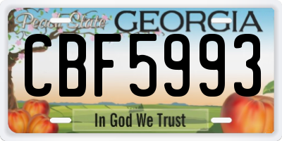 GA license plate CBF5993