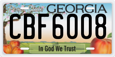 GA license plate CBF6008