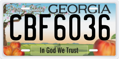 GA license plate CBF6036