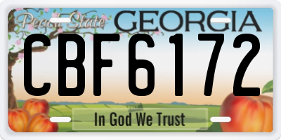 GA license plate CBF6172