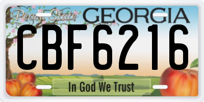GA license plate CBF6216