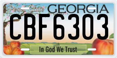 GA license plate CBF6303