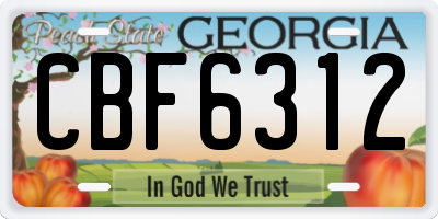 GA license plate CBF6312