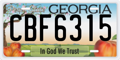 GA license plate CBF6315