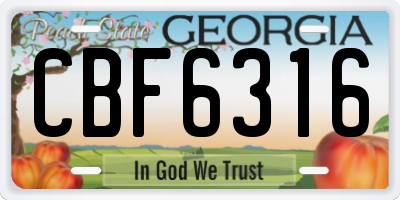 GA license plate CBF6316