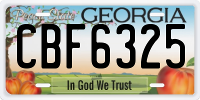 GA license plate CBF6325