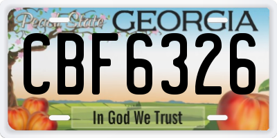 GA license plate CBF6326