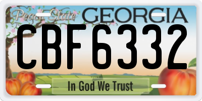 GA license plate CBF6332