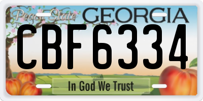 GA license plate CBF6334