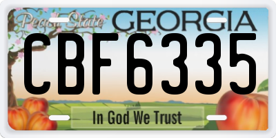 GA license plate CBF6335