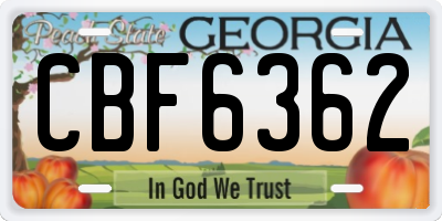 GA license plate CBF6362