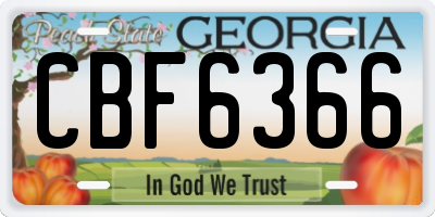 GA license plate CBF6366