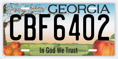 GA license plate CBF6402