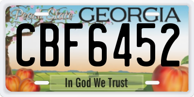 GA license plate CBF6452