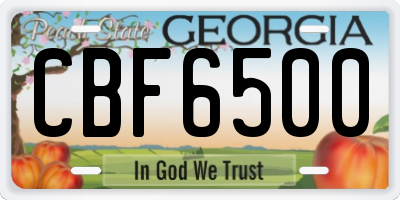 GA license plate CBF6500