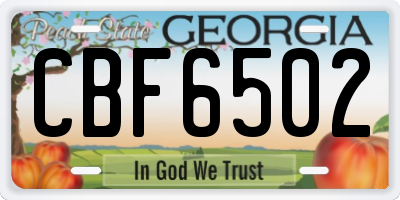 GA license plate CBF6502