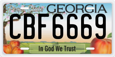 GA license plate CBF6669