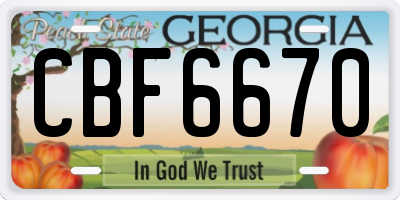 GA license plate CBF6670