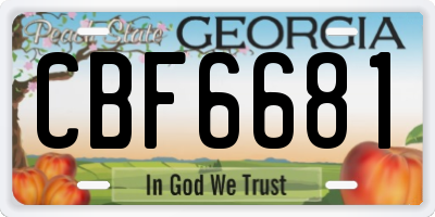 GA license plate CBF6681