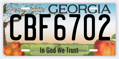 GA license plate CBF6702