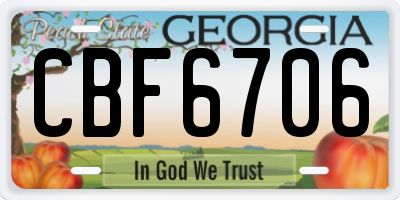 GA license plate CBF6706