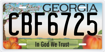 GA license plate CBF6725