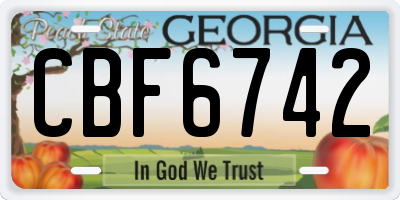 GA license plate CBF6742