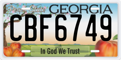 GA license plate CBF6749
