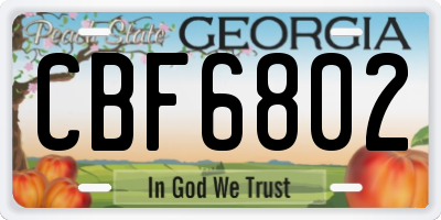 GA license plate CBF6802