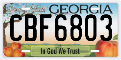 GA license plate CBF6803
