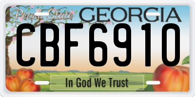 GA license plate CBF6910