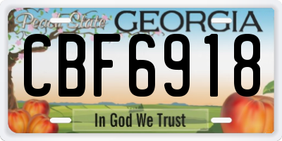 GA license plate CBF6918