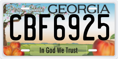 GA license plate CBF6925