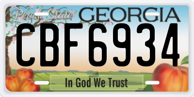 GA license plate CBF6934
