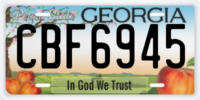 GA license plate CBF6945