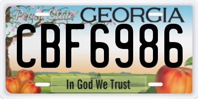 GA license plate CBF6986