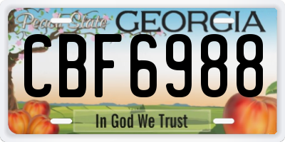 GA license plate CBF6988