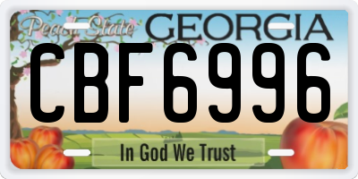 GA license plate CBF6996